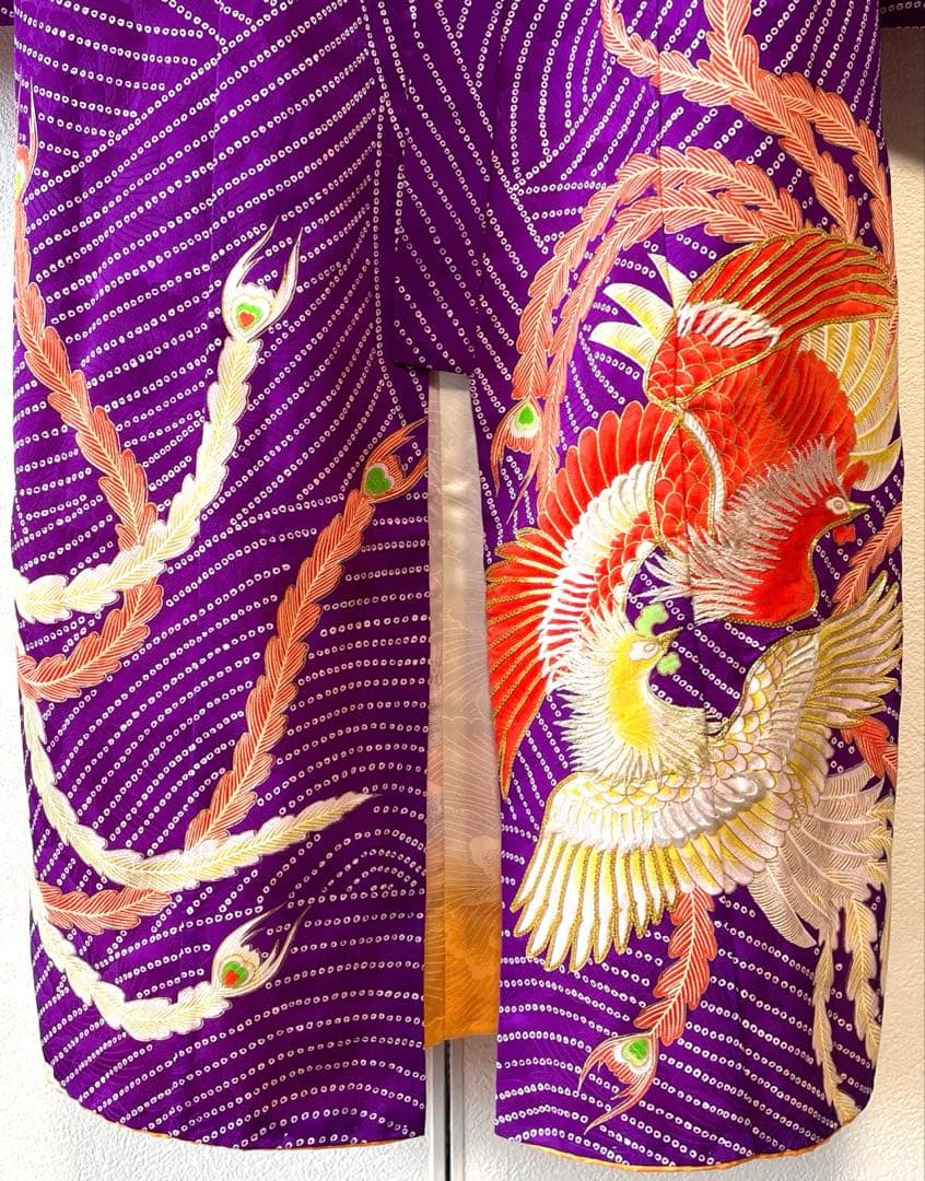 □七五三 正絹女児振り袖着物 鳳凰 金駒刺繍 紫色系 - メルカリ