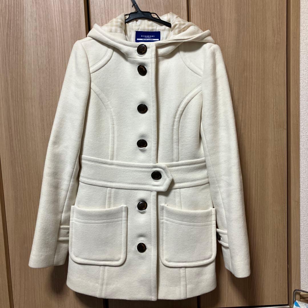 BURBERRY BLUE LABALアンゴラ ホワイト フーデットコート美品 - メルカリ