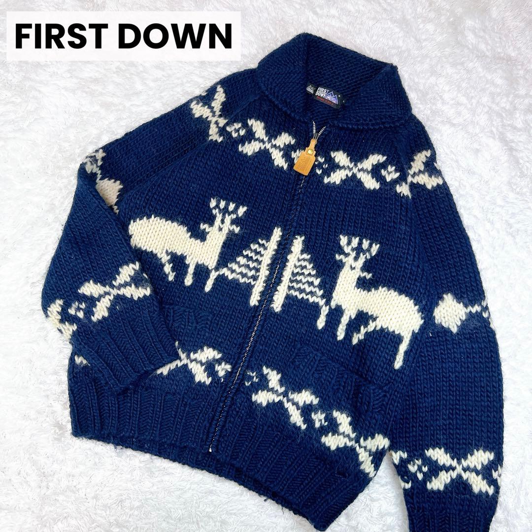 ファーストダウン カウチンニットジャケット フルジップ ネイティブ柄