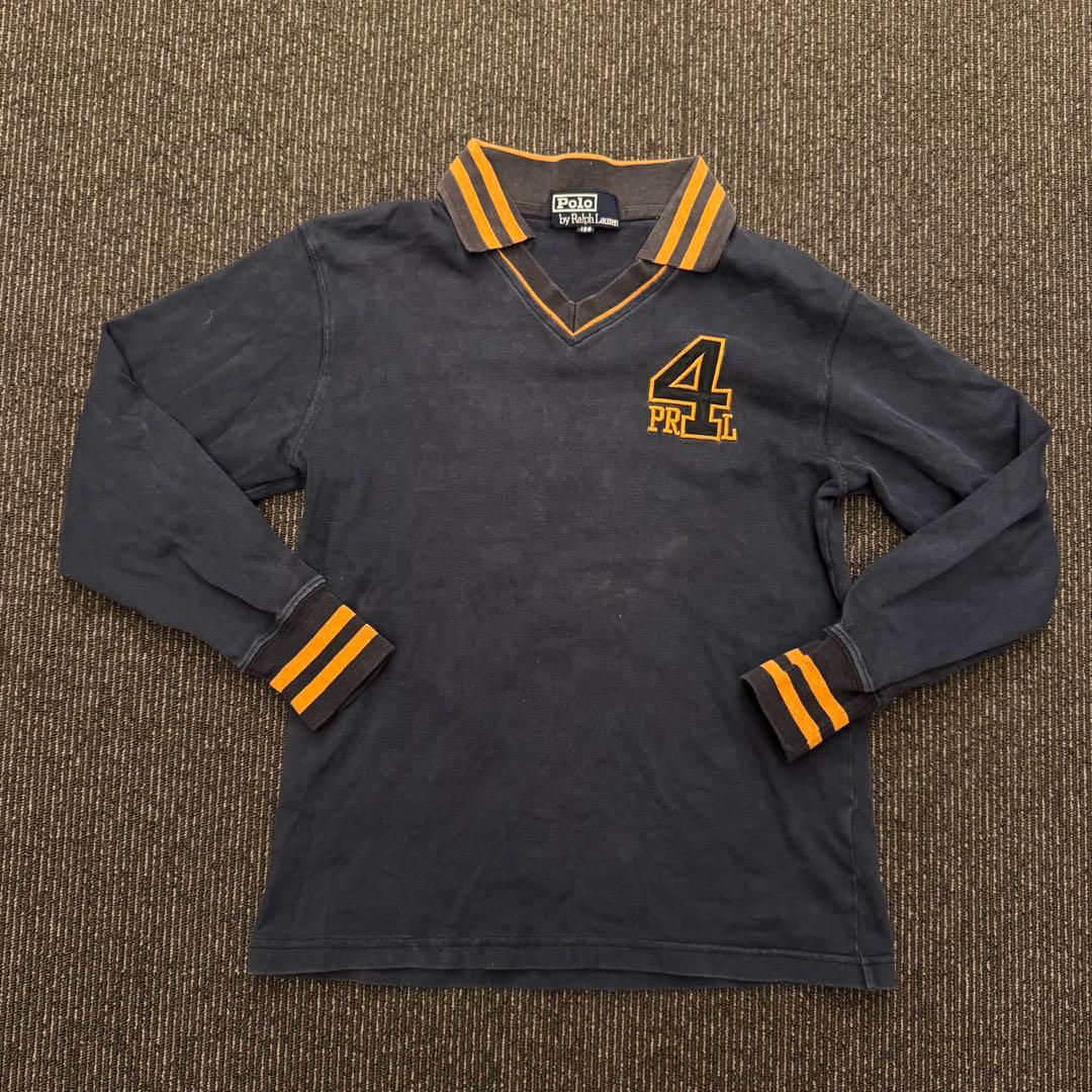 y2kポロバイラルフローレン ラガーシャツ 150 紺 オレンジ 4 PRL