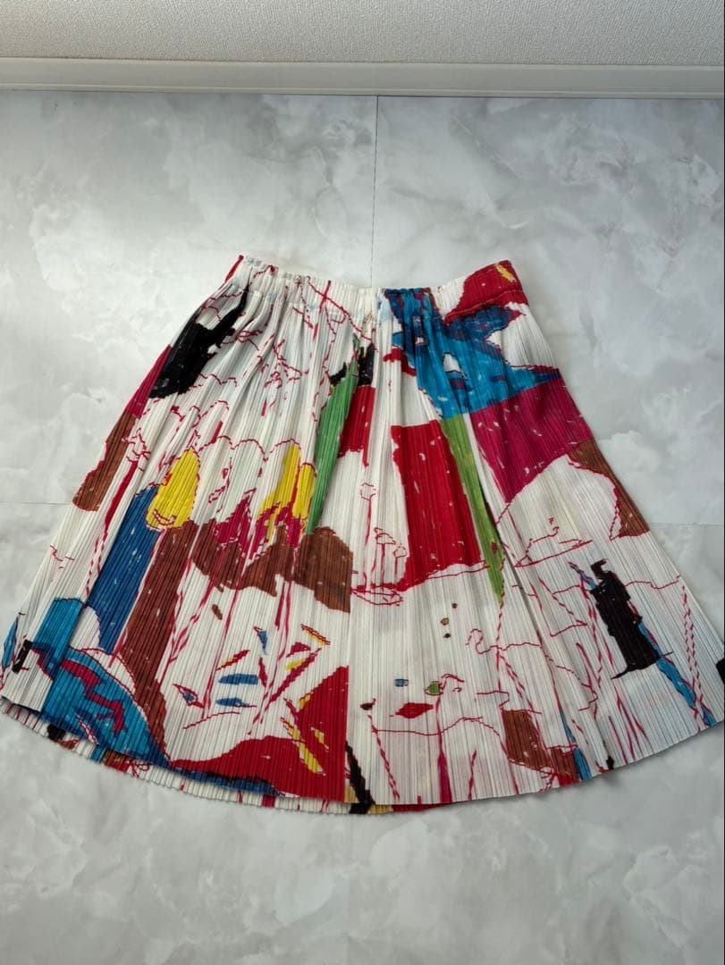 PLEATS PLEASE 抽象画 水彩画 スカート 幾何学