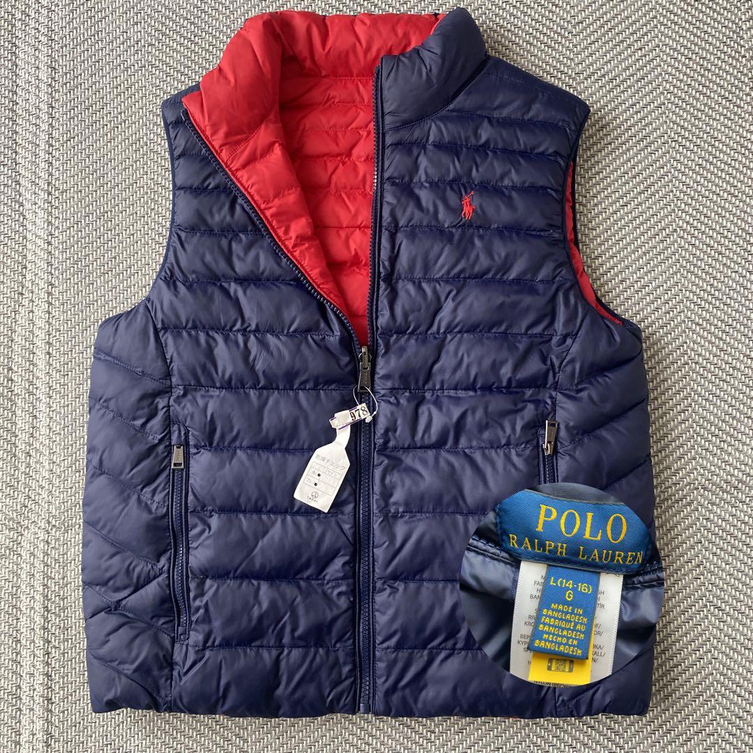 極美品✨リバーシブル✨ポロラルフローレン ベスト ポニー刺繍 紺　赤 希少・好配色】ポロラルフローレン リバーシブルダウンベスト ポニー