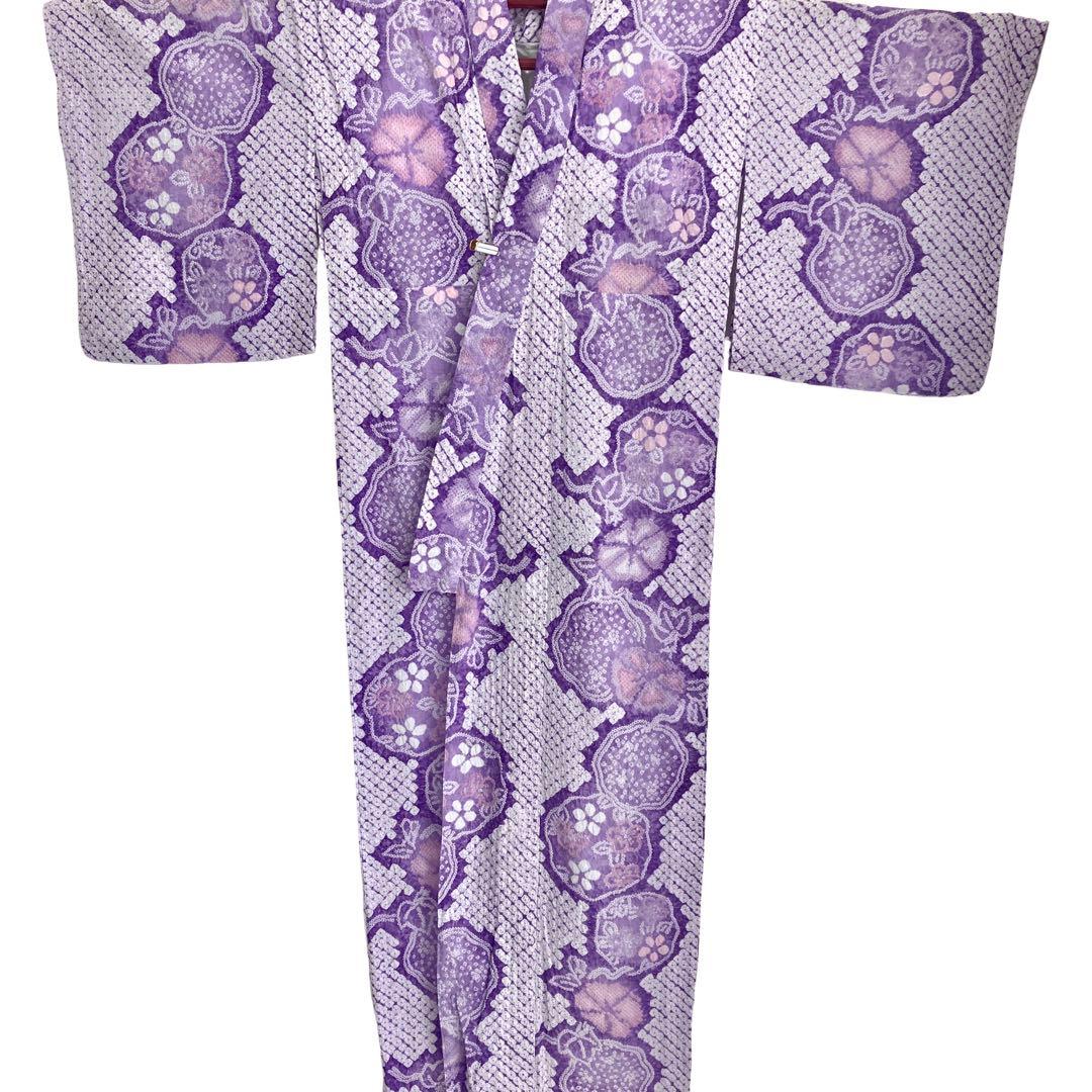 朝顔紫色果実有松絞り絞り染め絞り浴衣NO44