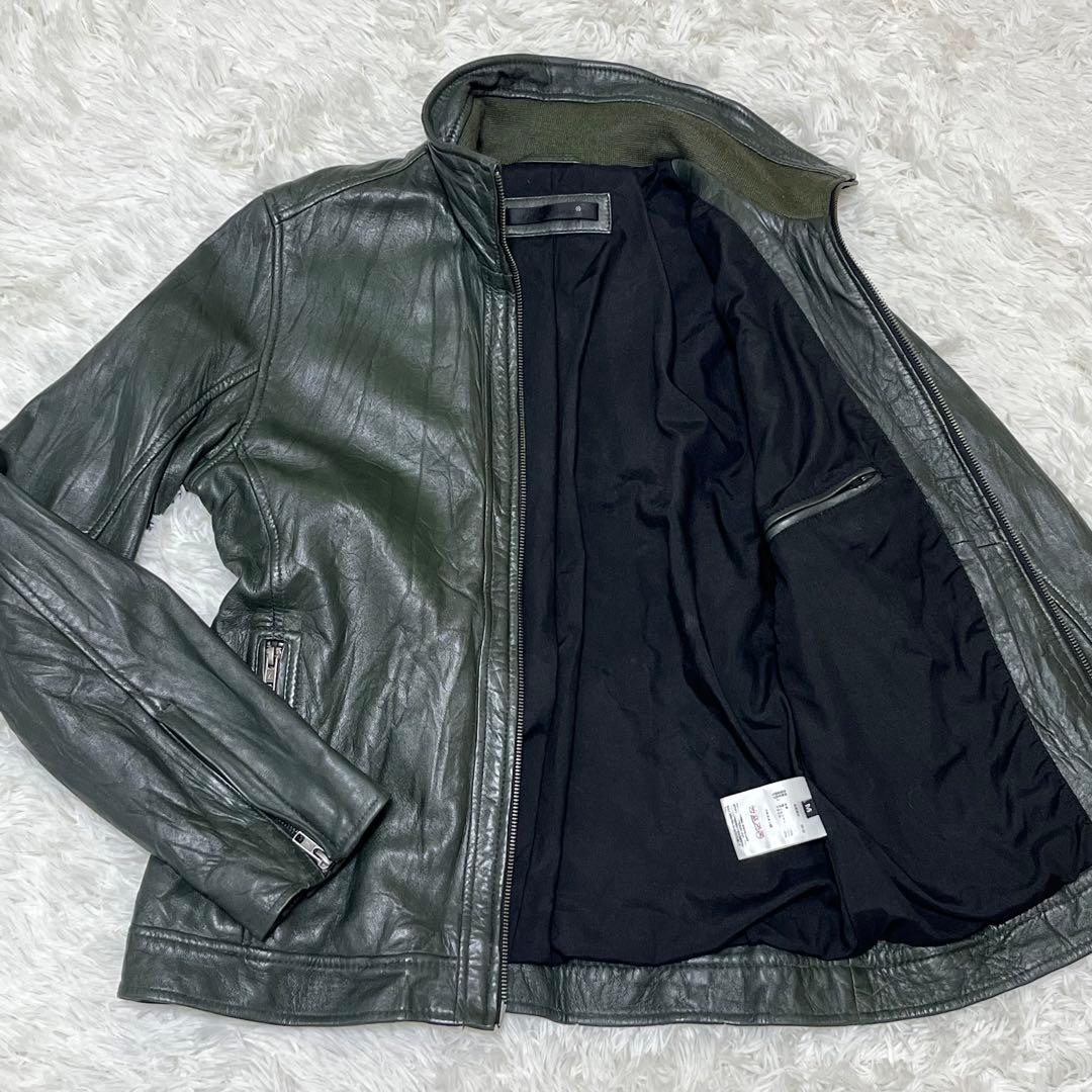 希少色✨リューグーレザーズ シングルライダース カーキ ラムレザー シワ加工 ラムレザー ライダース ジャケット メンズ ダブル シワ加工 ダーク