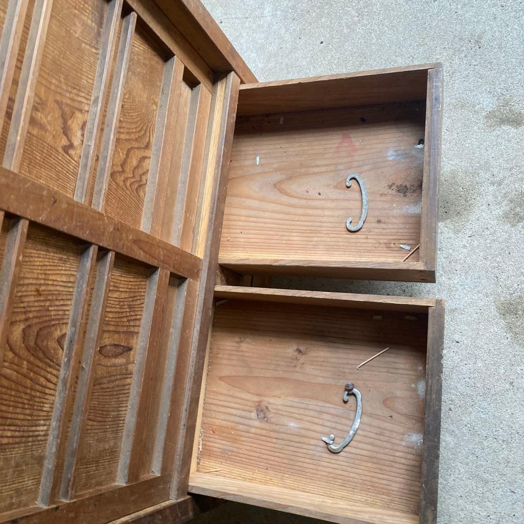 昭和レトロ木製食器棚 引き出し2 戸棚2 骨董 水屋 古民具 和風