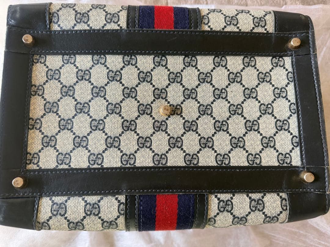 GUCCI オールドグッチ シェリーライン ボストンバッグ ネイビー - メルカリ