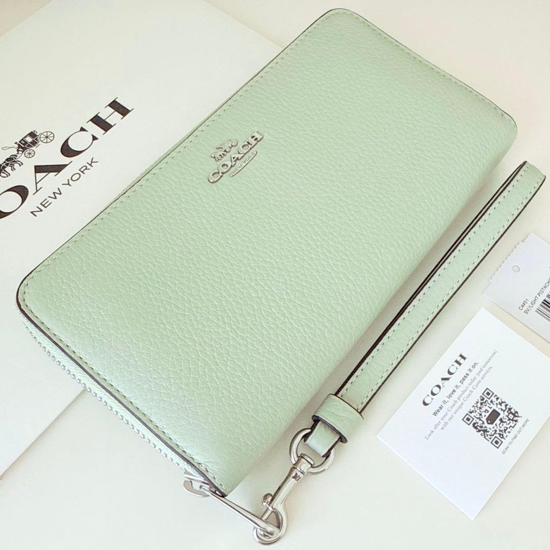COACH コーチ ストラップ付き 長財布 ライトピスタチオ グリーン