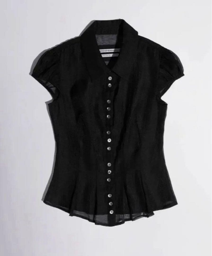 Sculptor Sheer Pleated Hem Blouse ブラック ☆BABYMONSTER アサ 着用！！【SCULPTOR】Sheer Pleated Hem Blouse