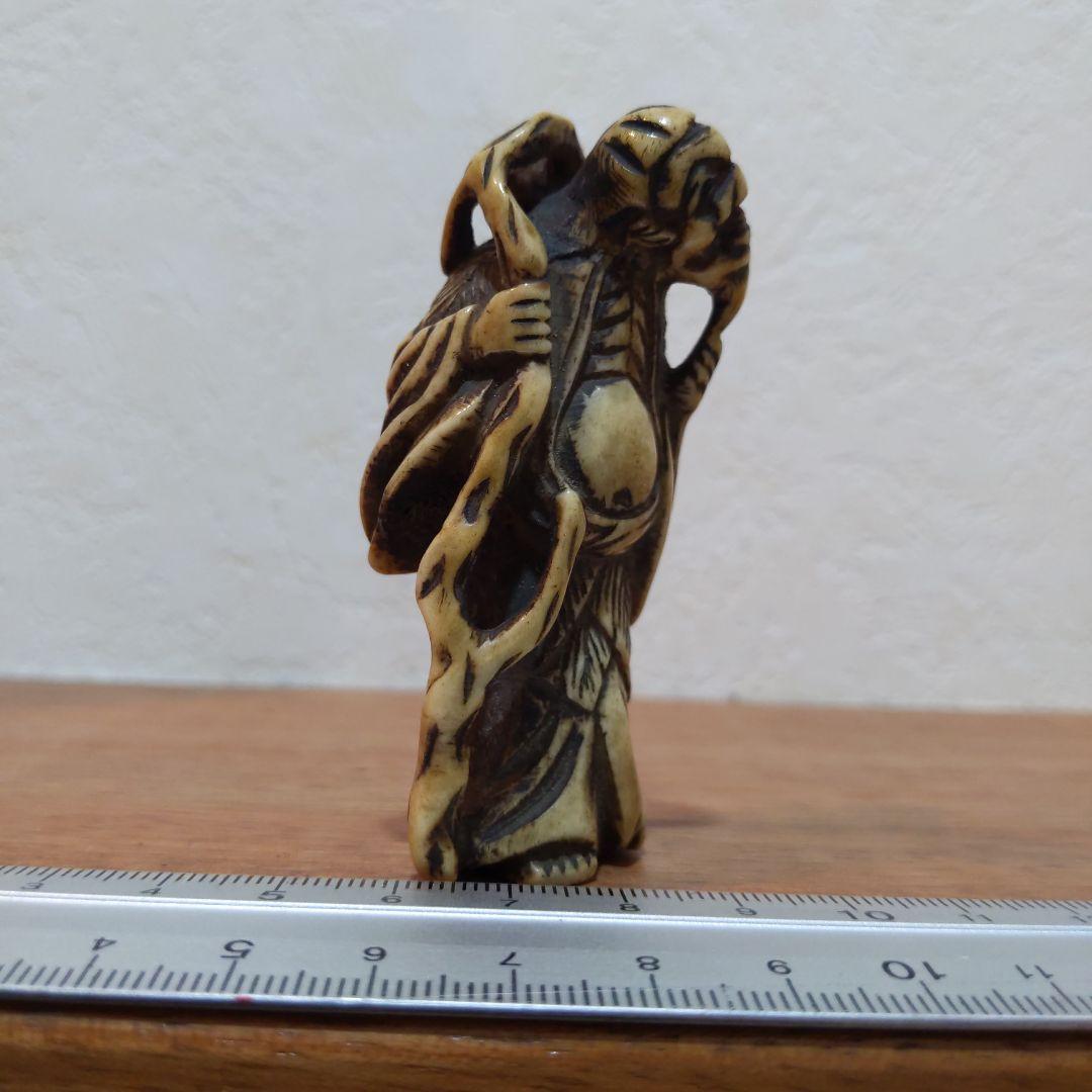 時代提物 根付 天然素材【瓢箪仙人】高さ約7.3cm 横幅約3.3