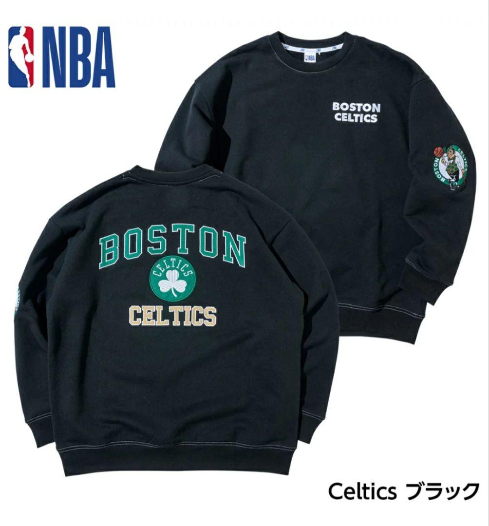 NBA 別注 チーム レタリング スウェット Celtics ブラック　M FREAK'S STORE/NBA 別注ランダムチーム バックロゴプリント クルー