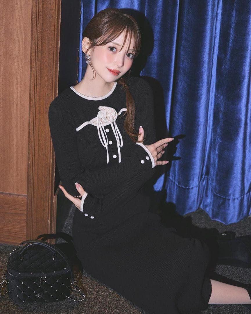 ミシェルマカロン フラワーニットワンピース 最 安値