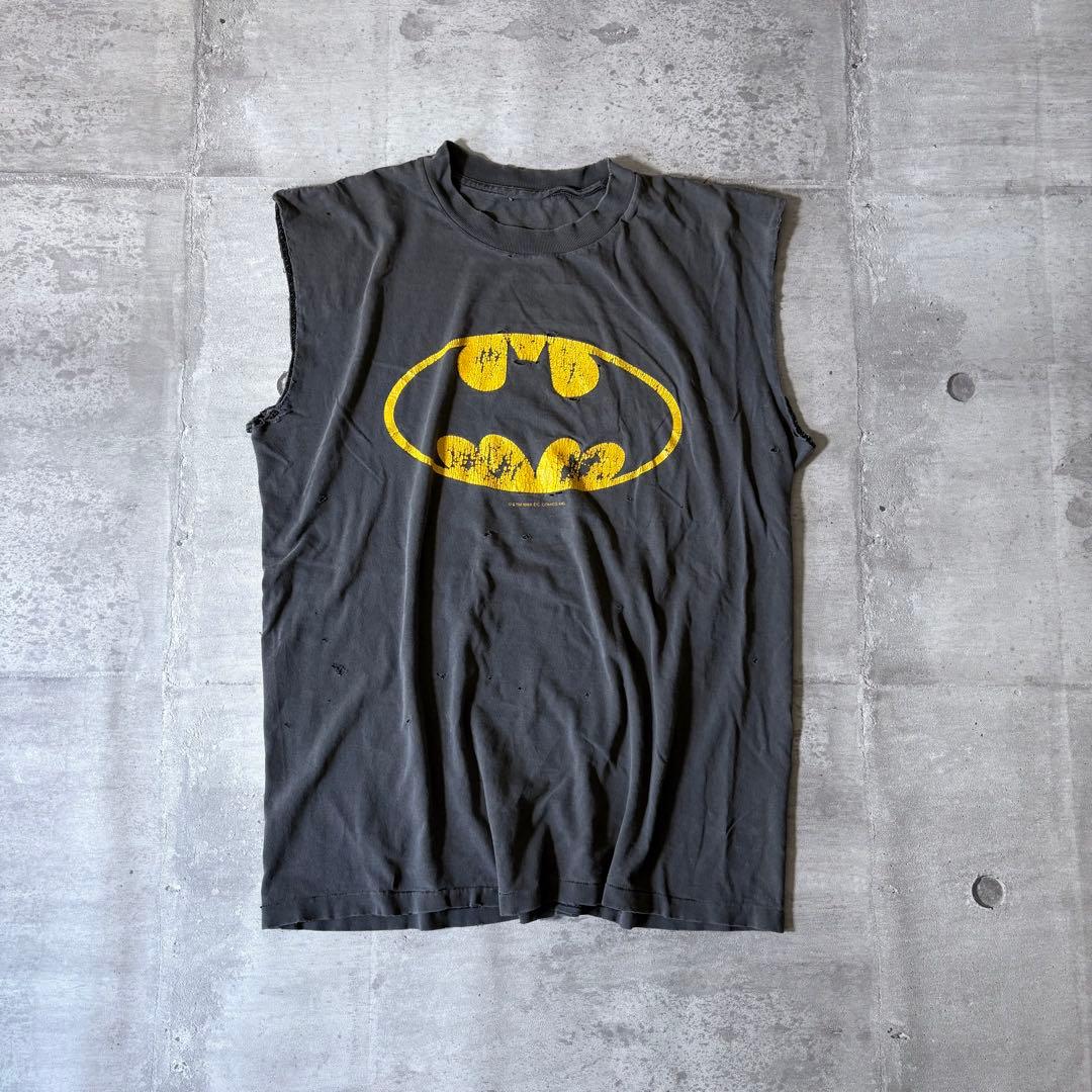 80s バットマン ノースリーブTシャツ 鬼フェード ダメージ ボロ y2k