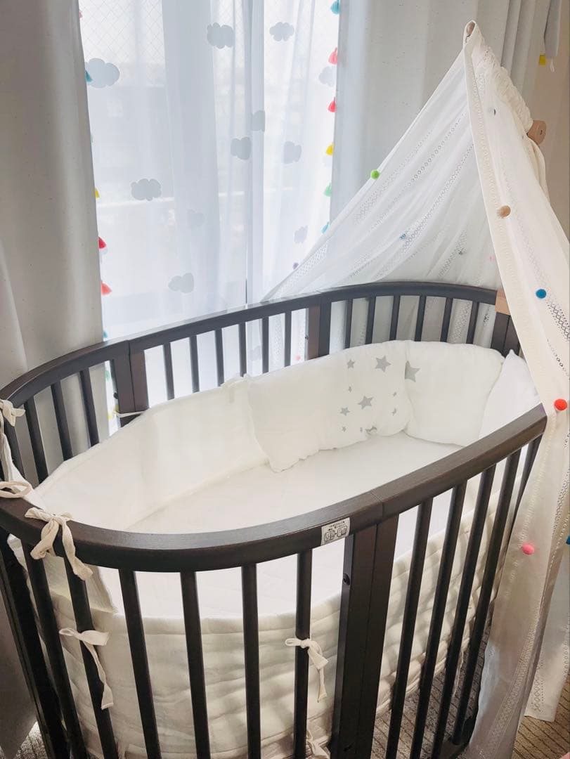 【美品】STOKKE V2 ベット＋マット＋天蓋＋天蓋フレーム付き　お得セット ストッケ STOKKE スリーピー マットレス付きベッドセット ナチュラル