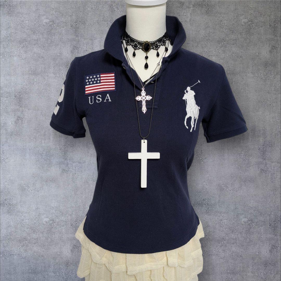 希少✨️ポロ ラルフローレン ポロシャツ ビッグポニー 星条旗 USA y2k