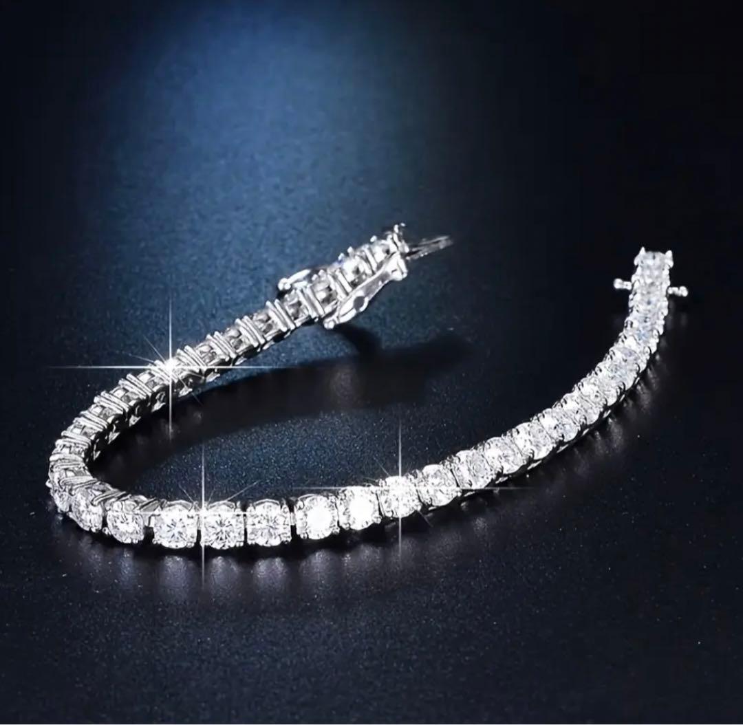 話題沸騰】モアサナイト×S925 テニスチェーンブレスレット（3mm約5ct