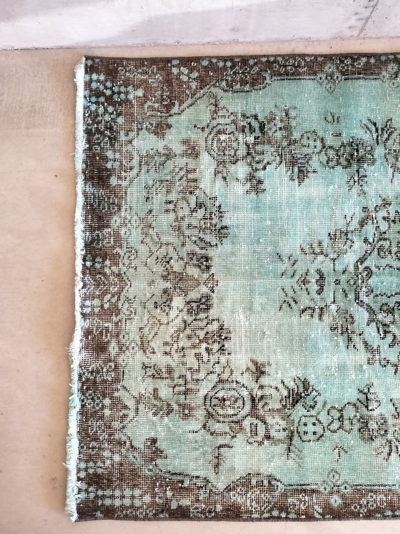 最終価格】エメラルドグリーンオーバーダイ ヴィンテージトルコラグ No