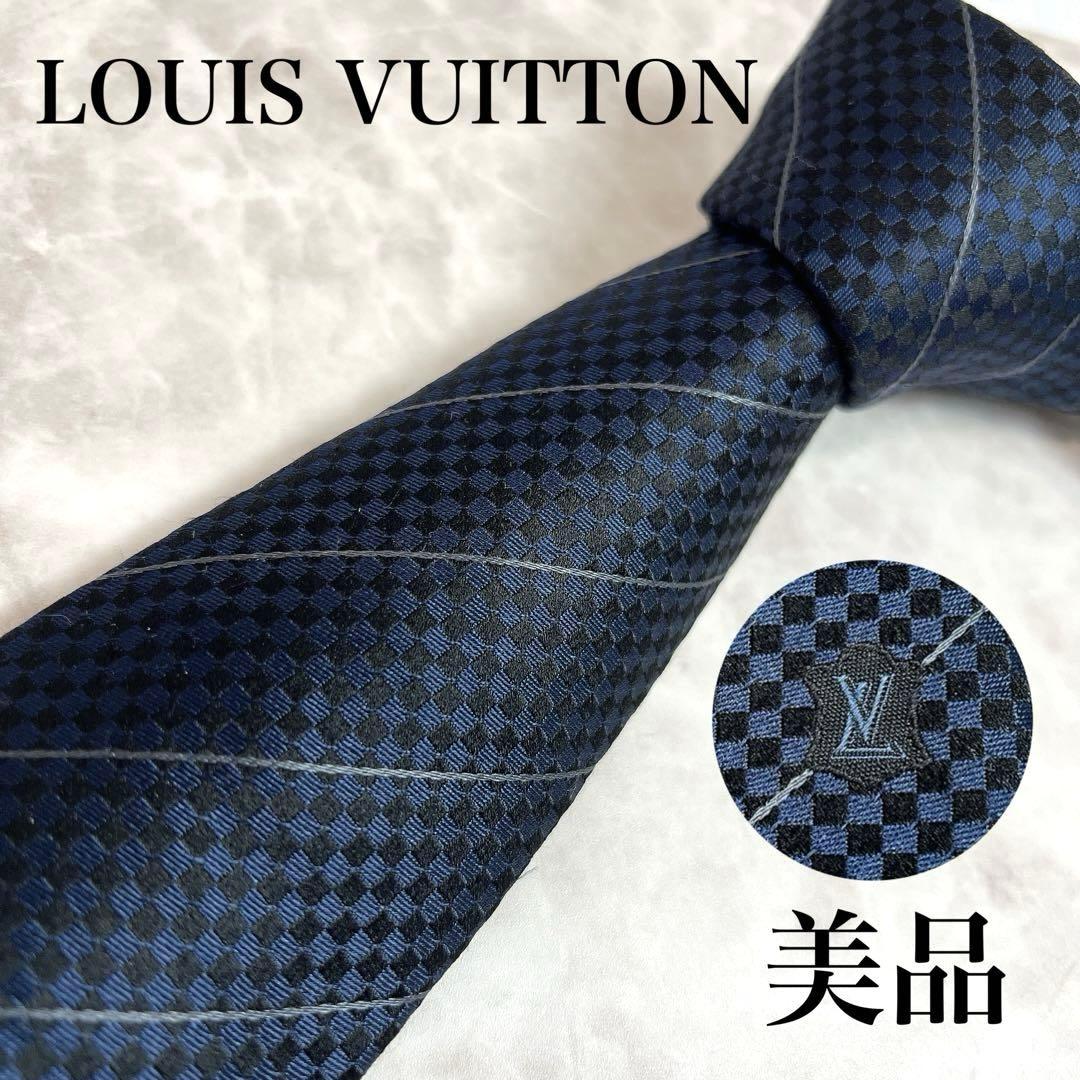 美品✨ルイヴィトン ネクタイ マイクロダミエ ストライプ 光沢