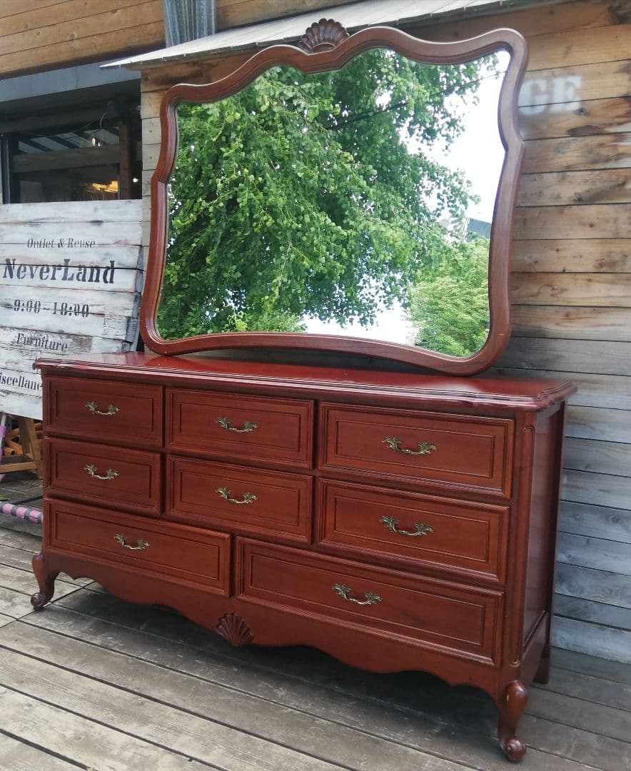 M♦送料込　専用アンティーク 猫脚　ロココスタイル ドレッサー チェスト 鏡台 ロココ ドレッサー 三面鏡 スツール付き 猫脚 白家具 アンティーク