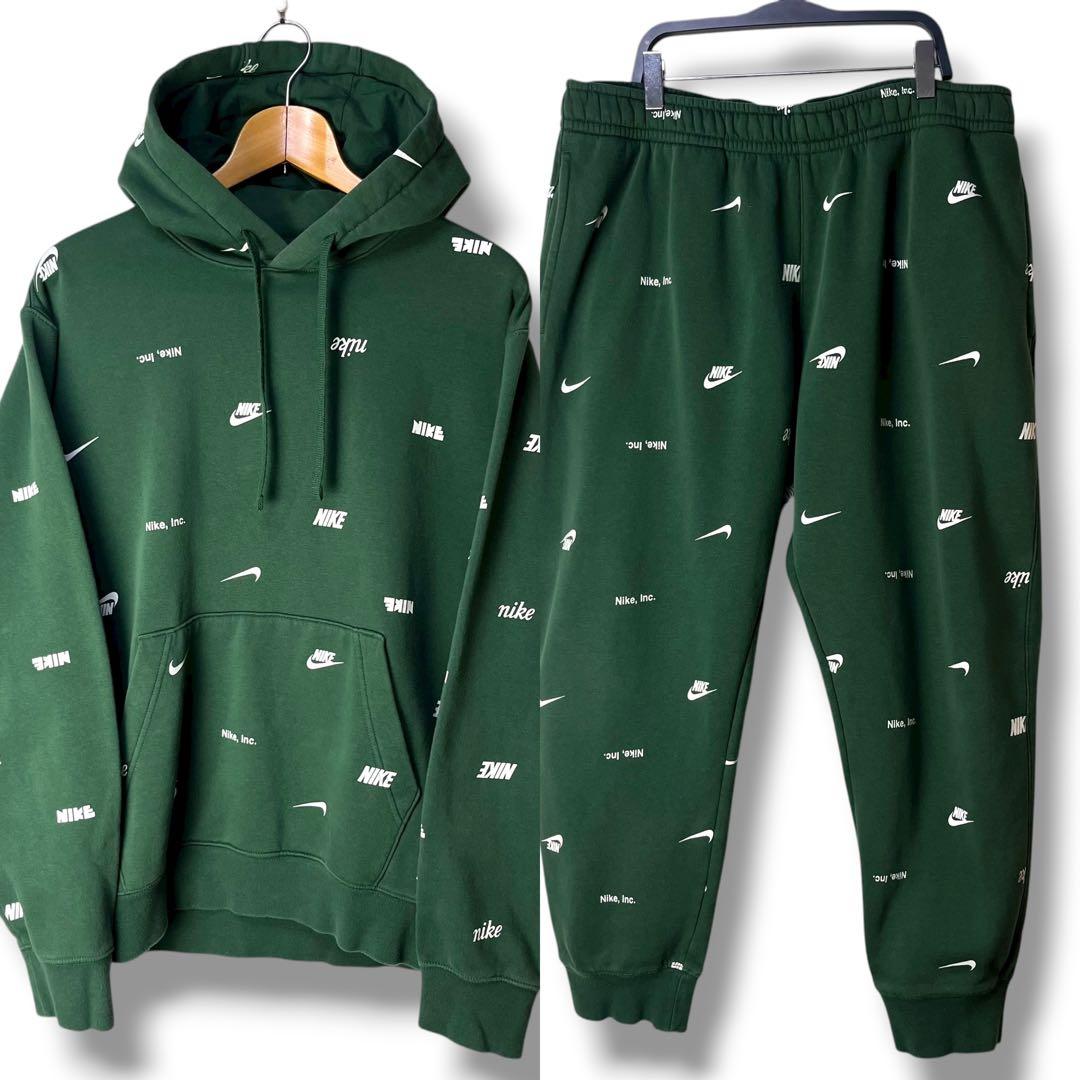 NIKE ナイキ スウェットセットアップ 上下セット スウッシュロゴ総柄 XL ラスト 海外限定 NIKE ナイキ 総柄スウッシュ スウェット セットアップ