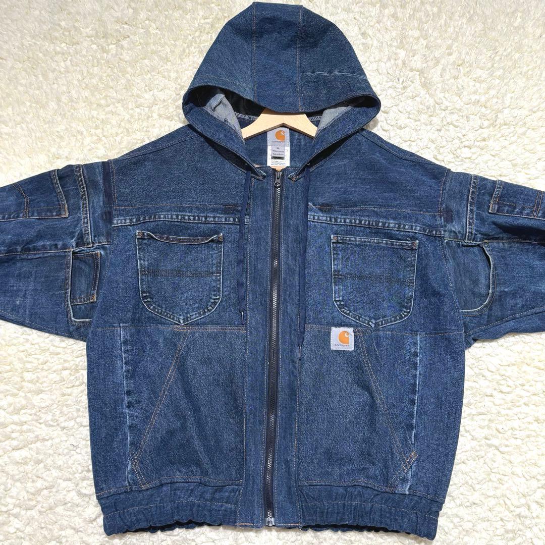 未使用級 Carhartt アクティブジャケット デニム フーディリメイク XL