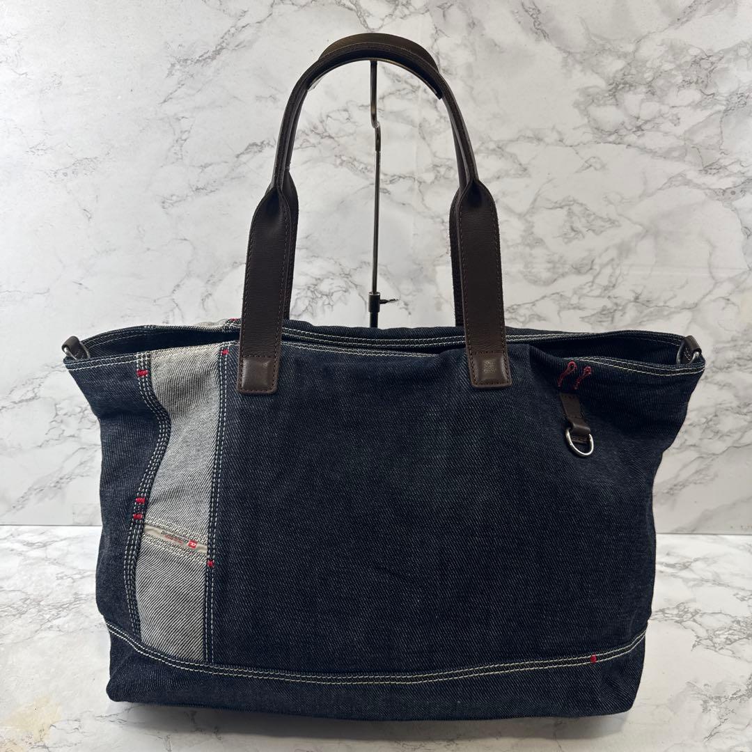 DIESEL ディーゼル デニム生地×本革 レザー ラージサイズ トートバッグ