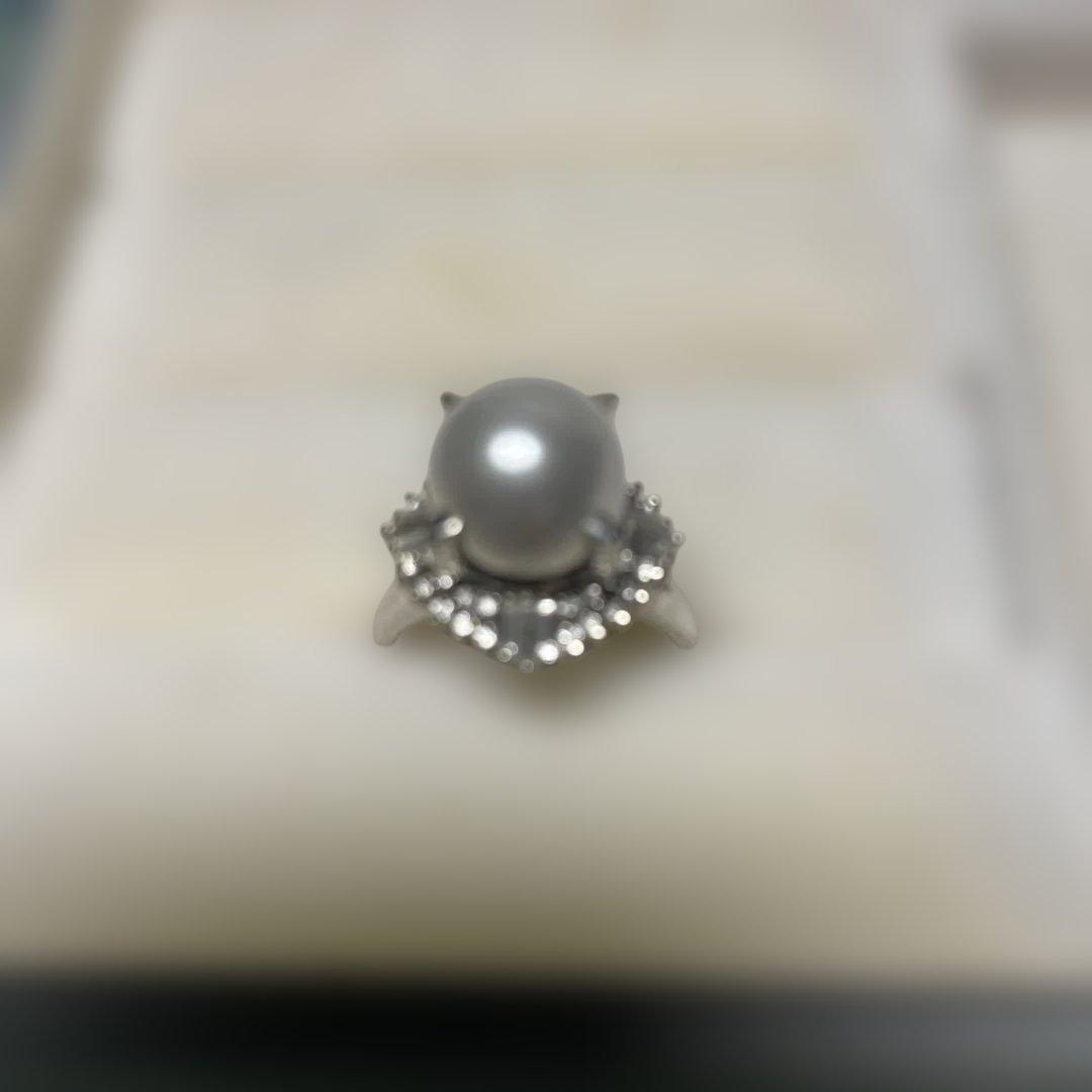 11mm真珠とダイヤのエレガントリング.プラチナ900