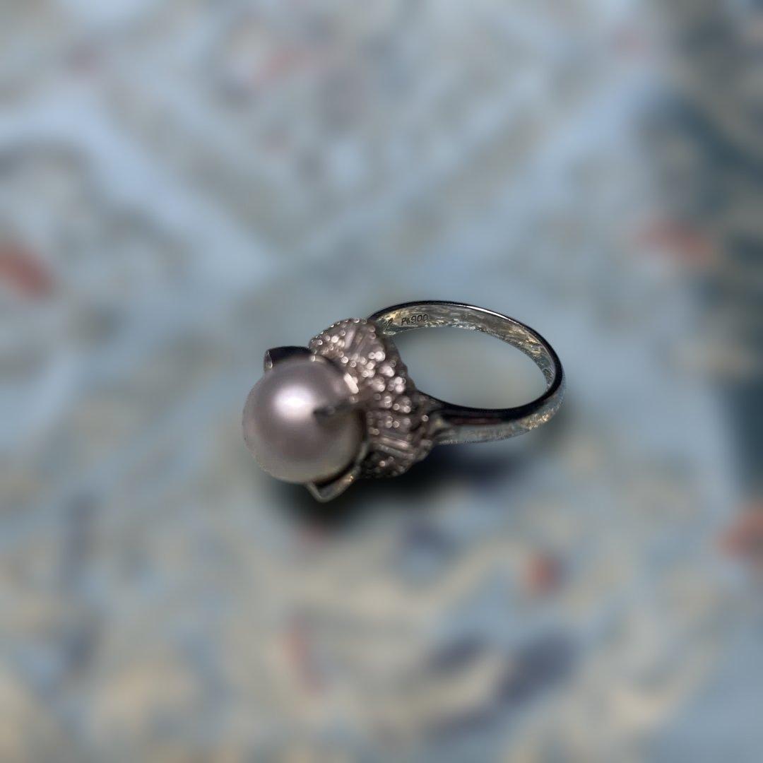 11mm真珠とダイヤのエレガントリング.プラチナ900