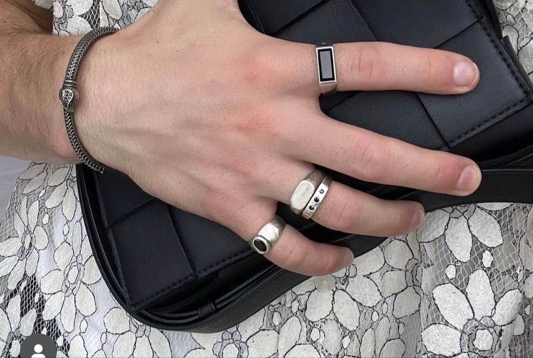 Henson シグネット+ブラックダイヤモンド シルバーリングセット15-16号