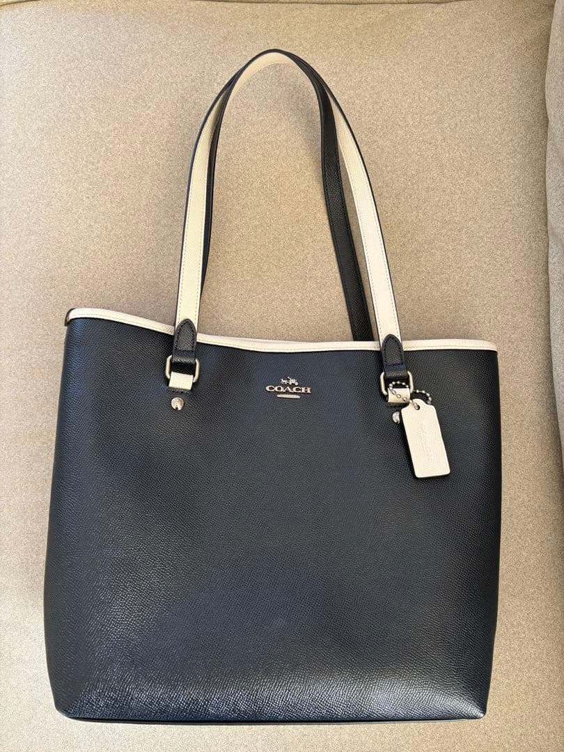 COACH ネイビー ホワイト トートバッグ - メルカリ