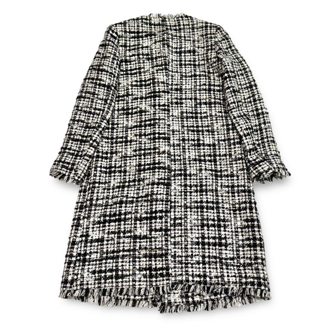 セオリーリュクス ミックスラメツイード ノーカラーコート 白×黒 38