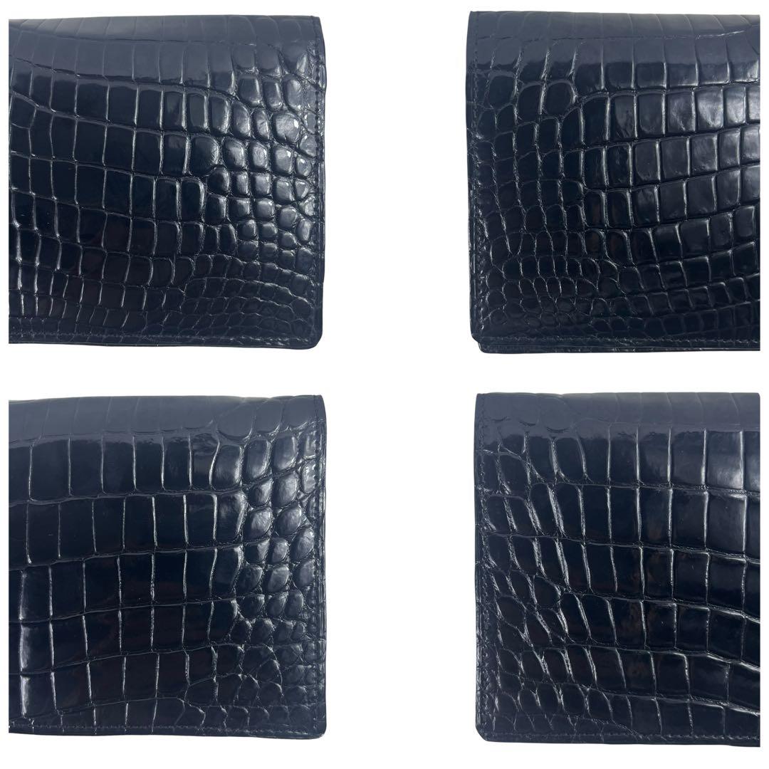 極美品 JRA認定 クロコダイル シャイニング 長財布 ブラック センター