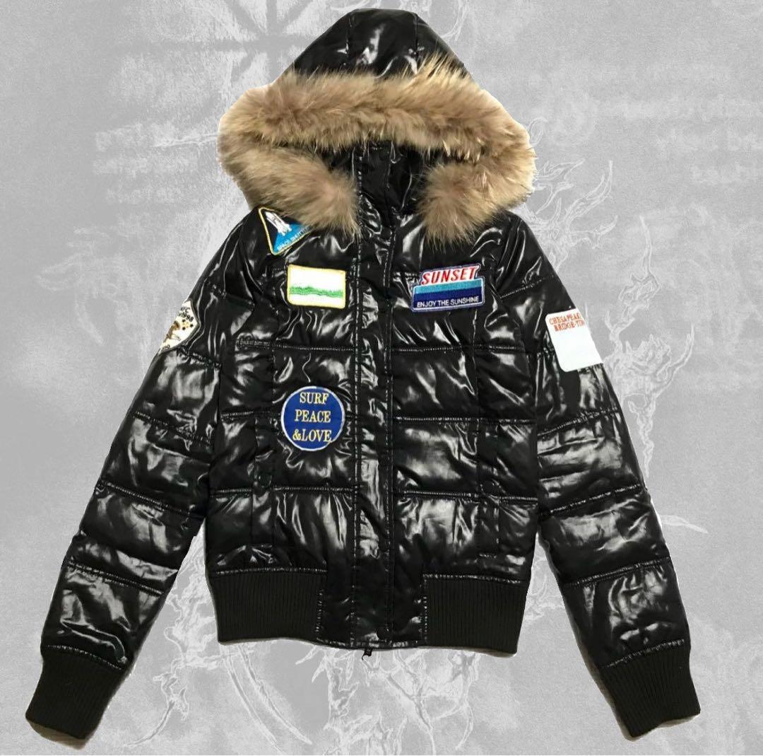 y2k archives グランジ ファーダウン ダウンジャケット ワッペン