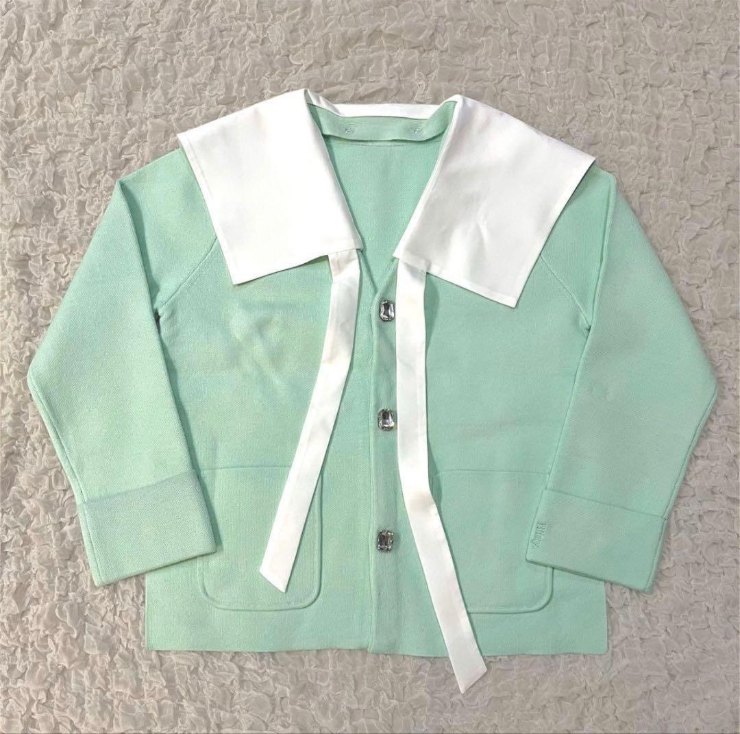 Bibiy. ビッグカラーニットカーディガン ミントグリーン - メルカリ