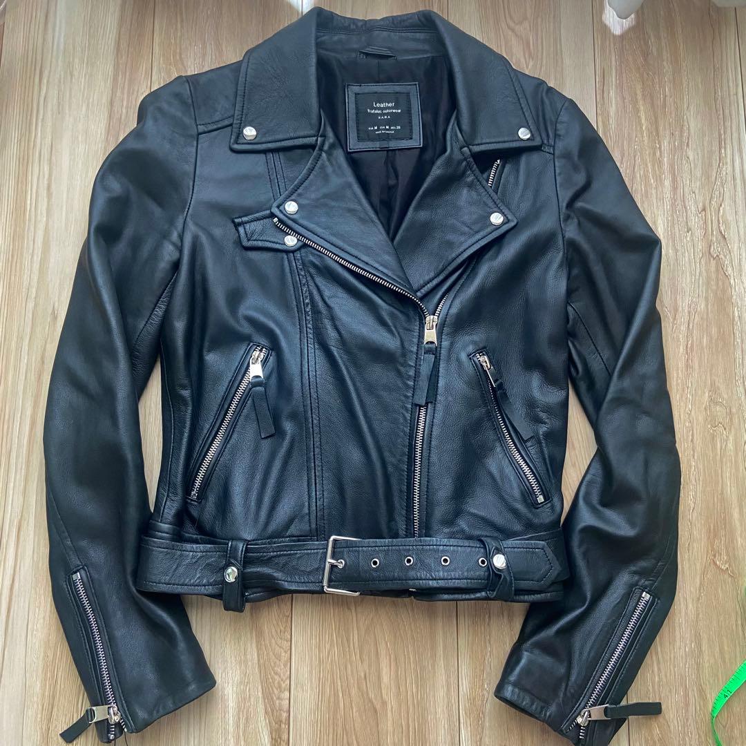 ZARA ダブルライダースジャケット ラムレザー羊革 - メルカリ