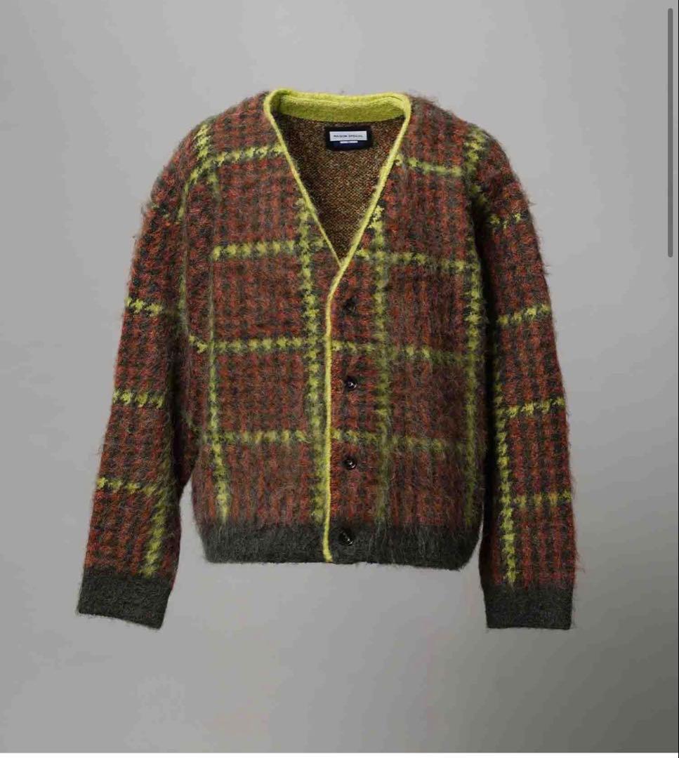 2025AW 5GチェックパターンシャギーニットＶネックカーディガン UNISEX》5G Plaid Pattern Shaggy Knit V-neck Cardigan/5Gチェック