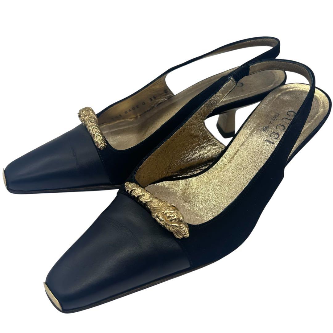 GUCCI グッチ パンプス ブラック サイズ35 タイガーヘッド ゴールド