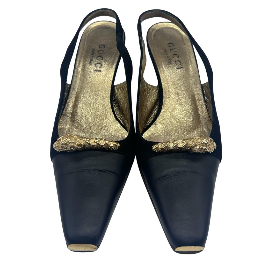 GUCCI グッチ パンプス ブラック サイズ35 タイガーヘッド ゴールド