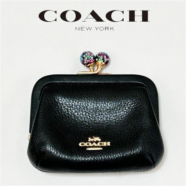 極美品】COACH がま口財布 ノラ キスロック 黒 レザー - メルカリ