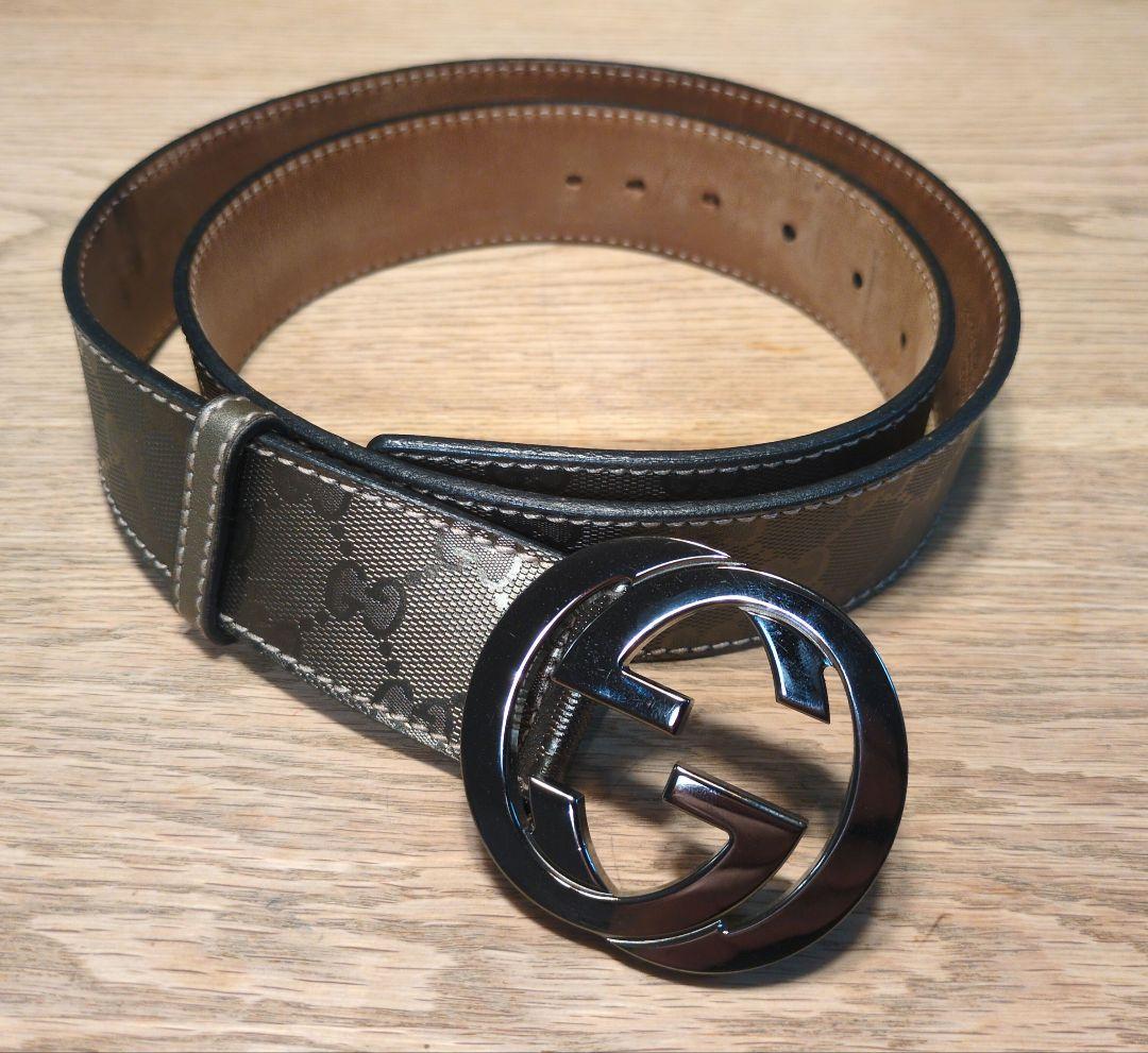 GUCCI ブラウンレザーベルト GGパターン 楽天市場】GUCCI グッチ 370543 レザー ベルト インターロッキング GG