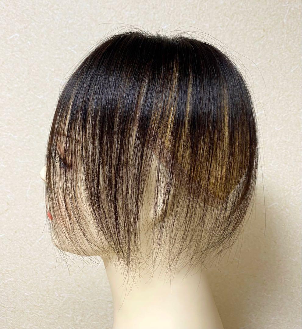 人毛100 ヘアピース【シルクスキン】自然な黒 ポイントウィッグ トップ