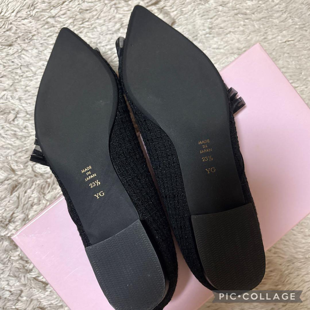 ✤ダイアナ DIANA パール フリルチュール フラットシューズ 23.5