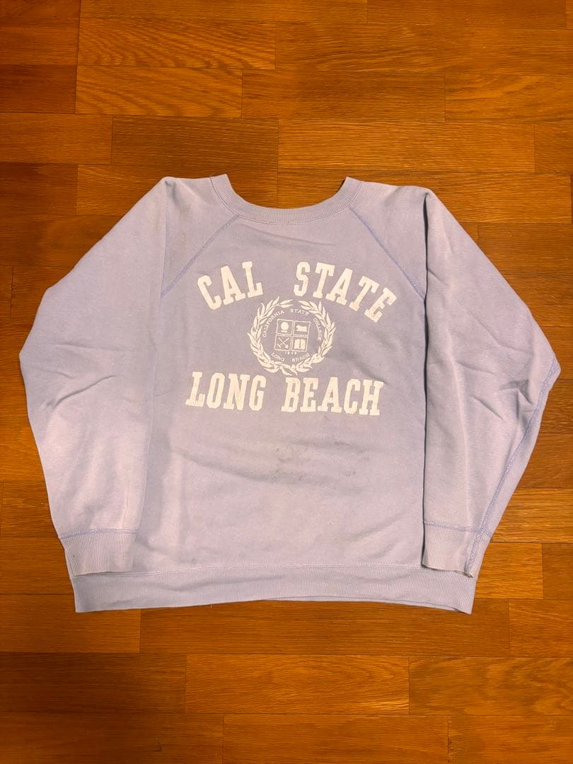 60s '' CAL STATE LONG BEACH '' 水色 スウェット 古着 60s KANSAS STATE 3段 両面 ヴィンテージ スウェット トレーナー