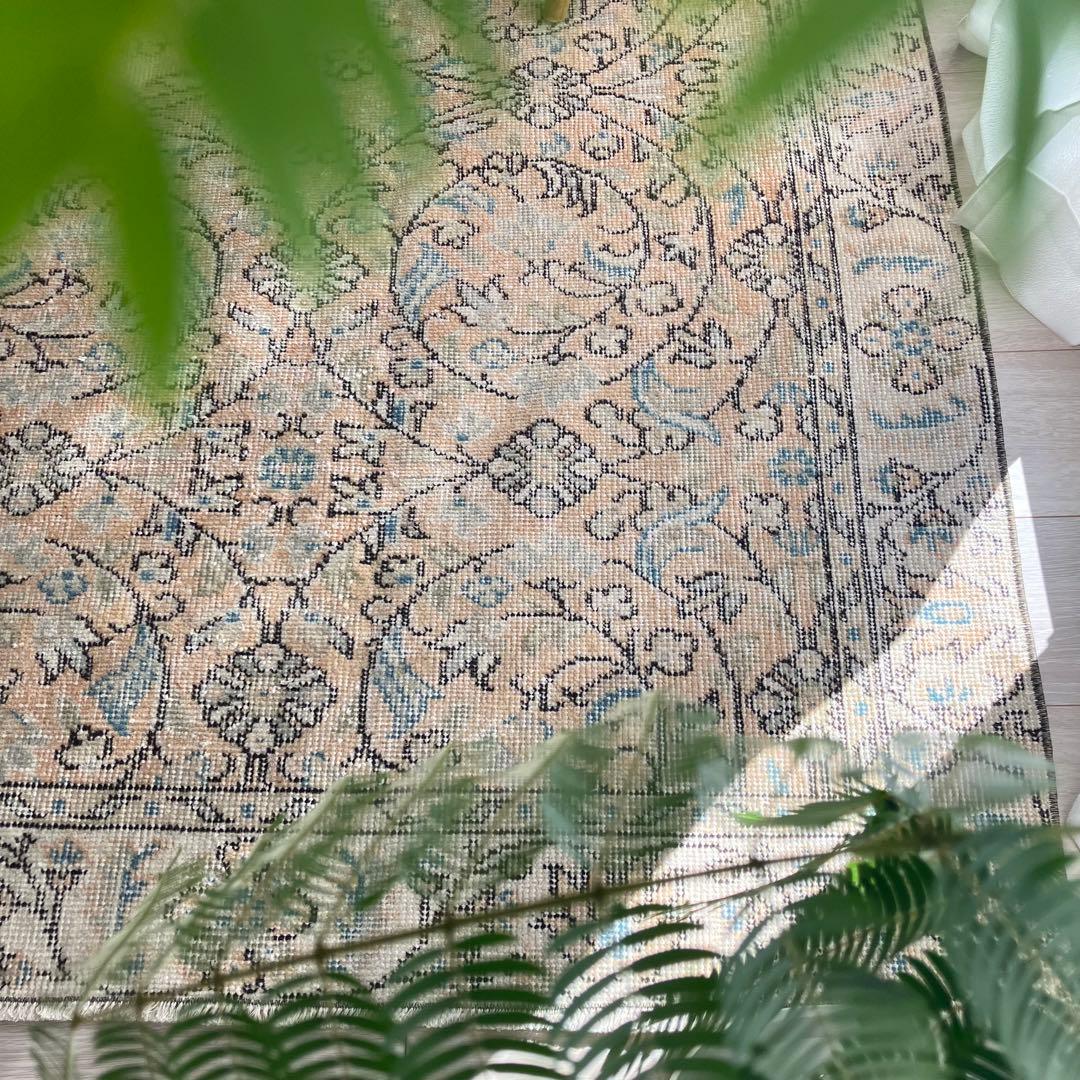 囲みコーラルベージュ✳︎111×211 フローラル ブルー トルコ