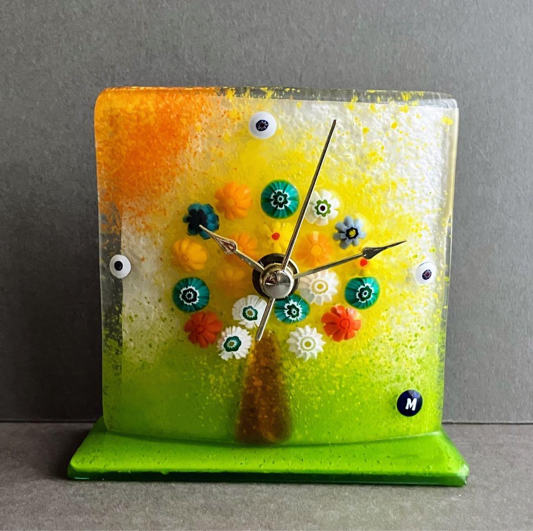 ムラーノ ミルフィオリ 生命の木 置時計 台座付き ベネチアングラス