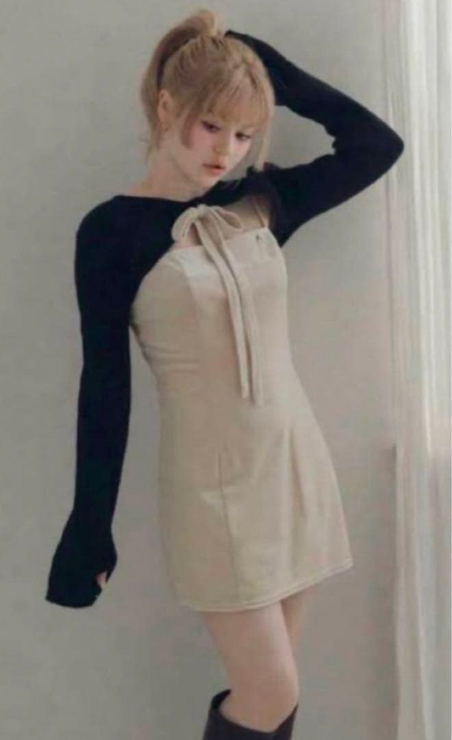 ANDMARY Anita ribbon mini dress beige