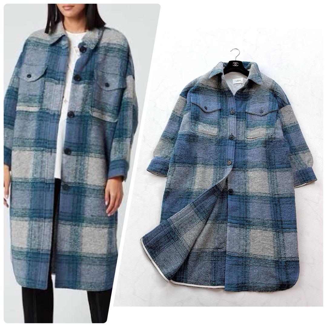 ISABEL MARANT ETOILE】シャツ型 ロングコート チェック 青 - メルカリ