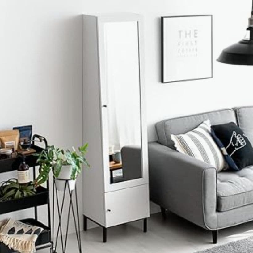 新品 ドレッサー ラック 棚 スリム スタンドミラー 全身鏡 姿見収納 ホワイト スタンドミラー 姿見 ミラー 鏡 ミラー付収納 ミラー付きラック 収納