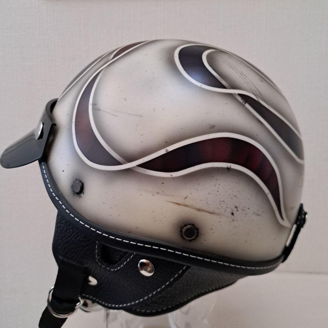 ショーティヘルメット ポリヘル レッドブラウンリボン塗装エイジング