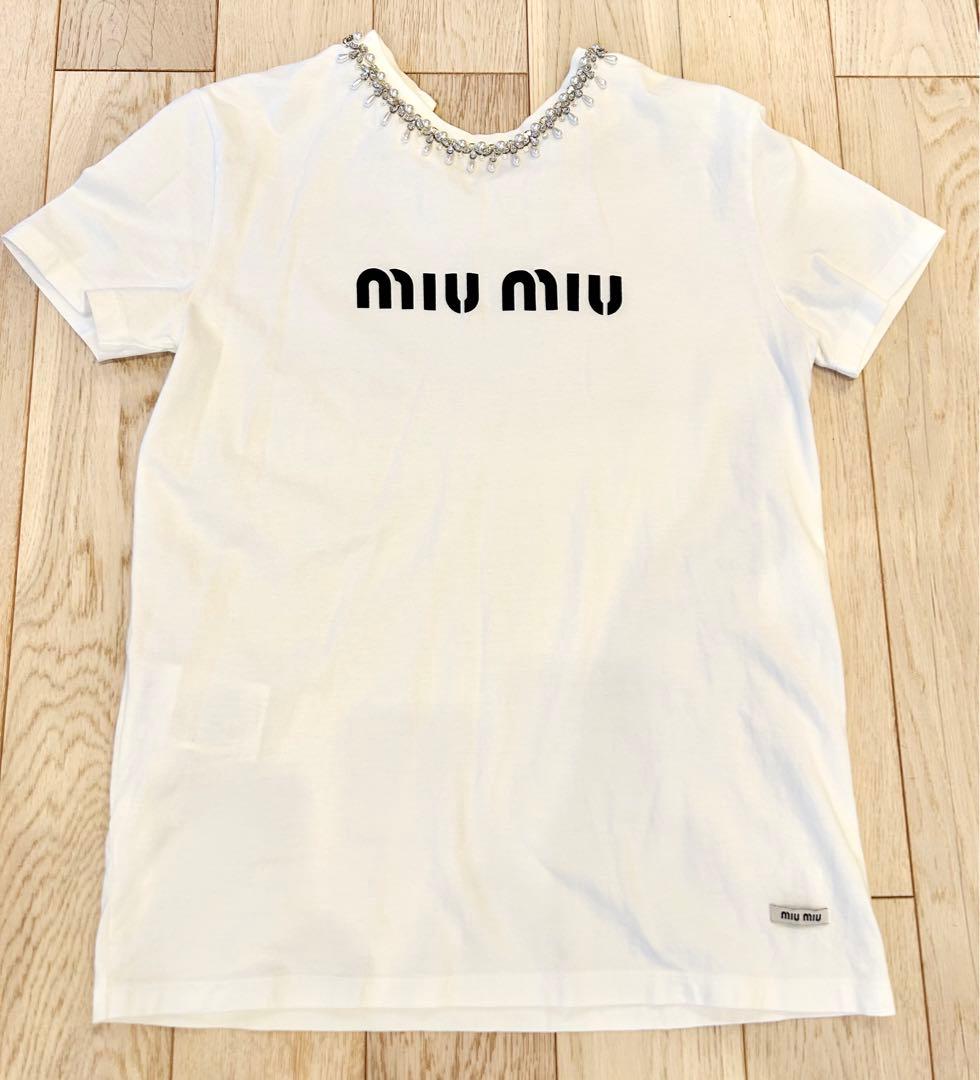 miumiu ビジュー付きトップス 半袖 Tシャツ - メルカリ