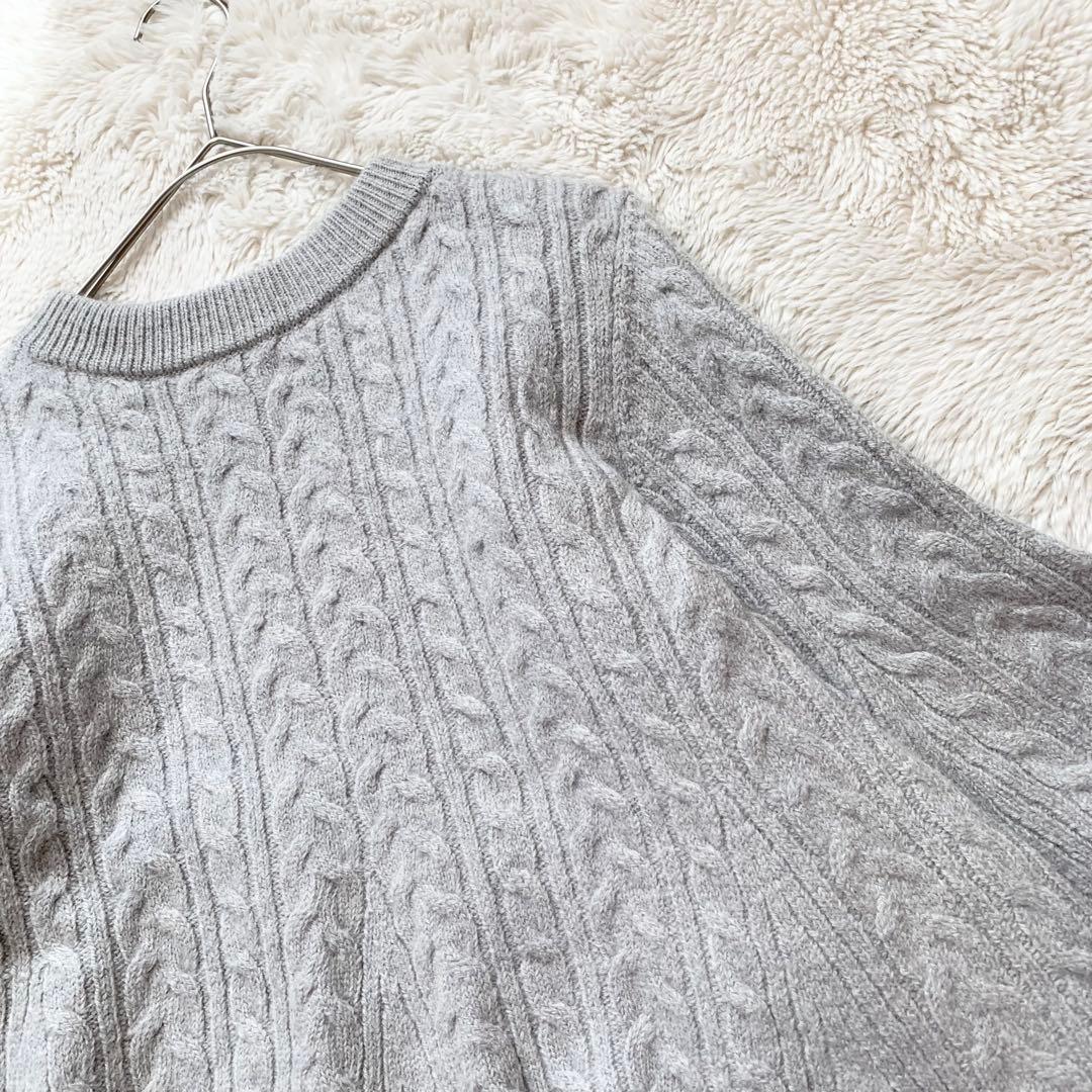 アドーア ケーブルニット ペプラム フリル セーター グレー M 7分袖